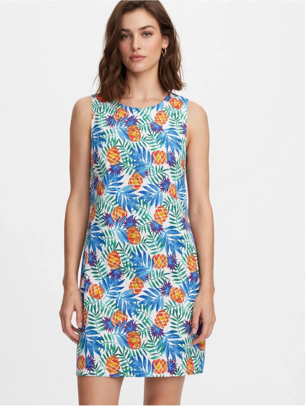 Tropical Pineapple Sleeveless Swim Coverup Dress in Multicolor